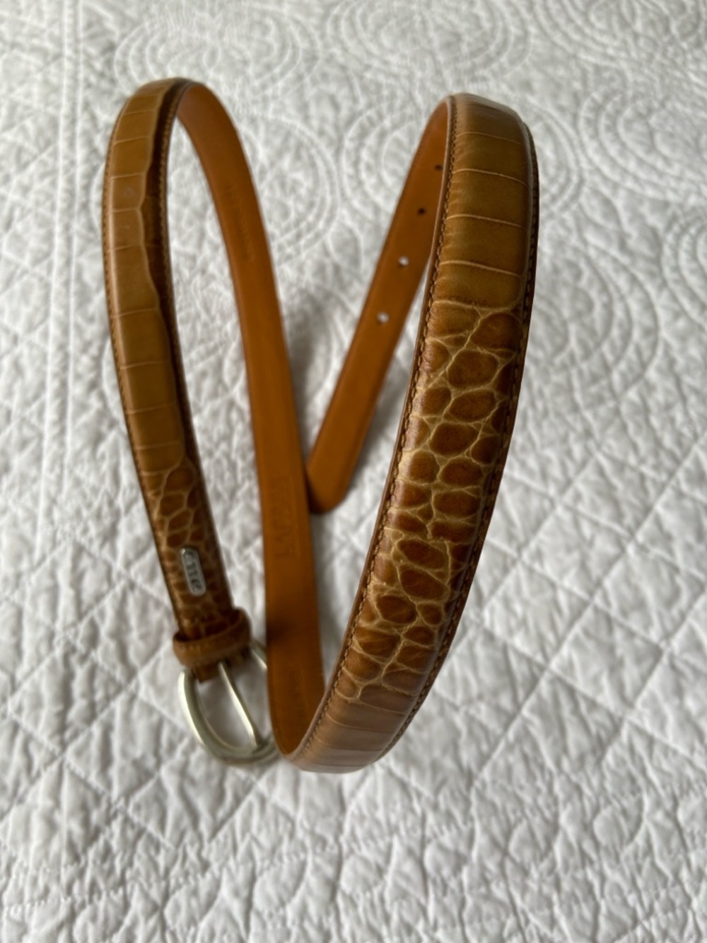 Ralph Lauren Croc-Embossed Leather Belt in Tan Brown - Picture 3 of 12